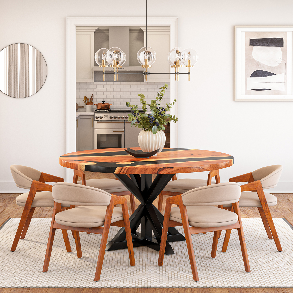 Treviston Live Edge Round Epoxy Dining Table Set