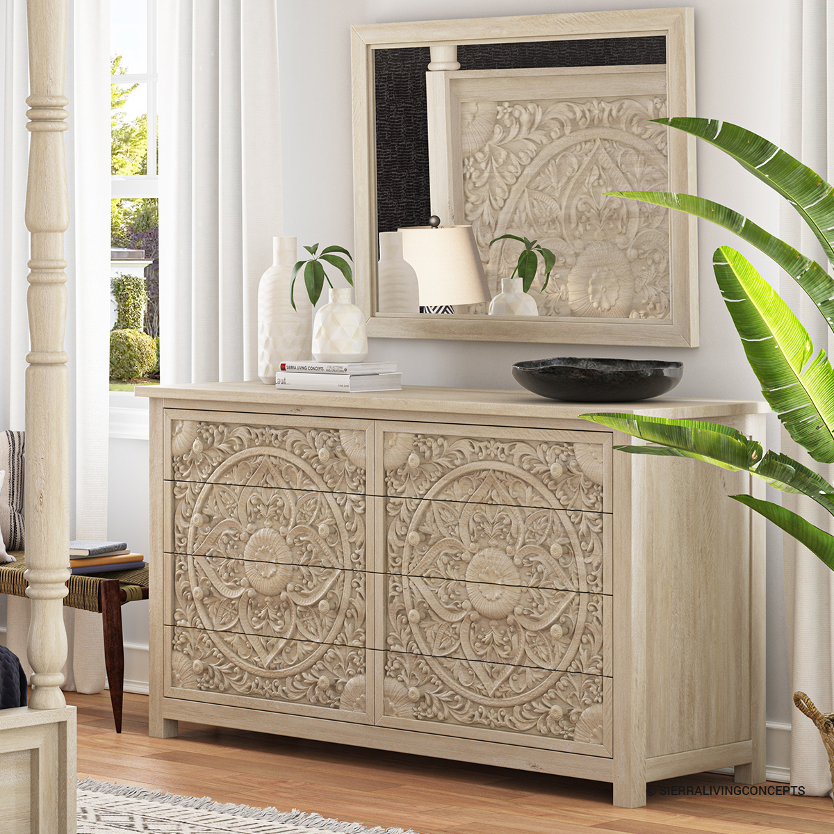 Memphis Weathered Solid Mahogany Wood Bedroom Dresser with 8 drawers