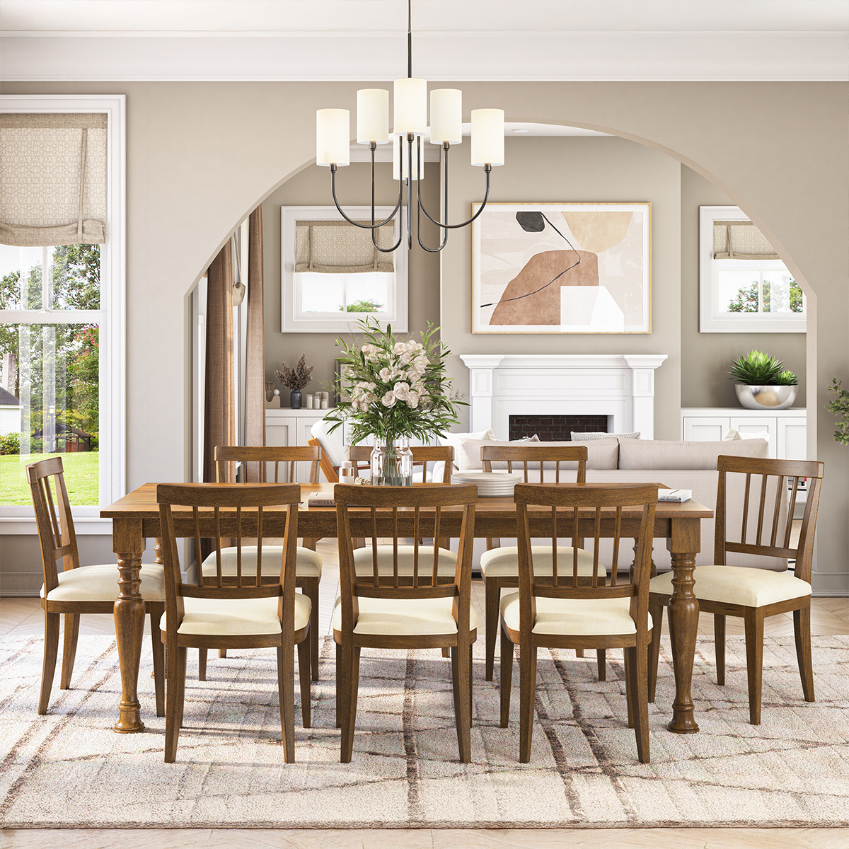 Julian Traditional Farmhouse Dining Table Set For 8