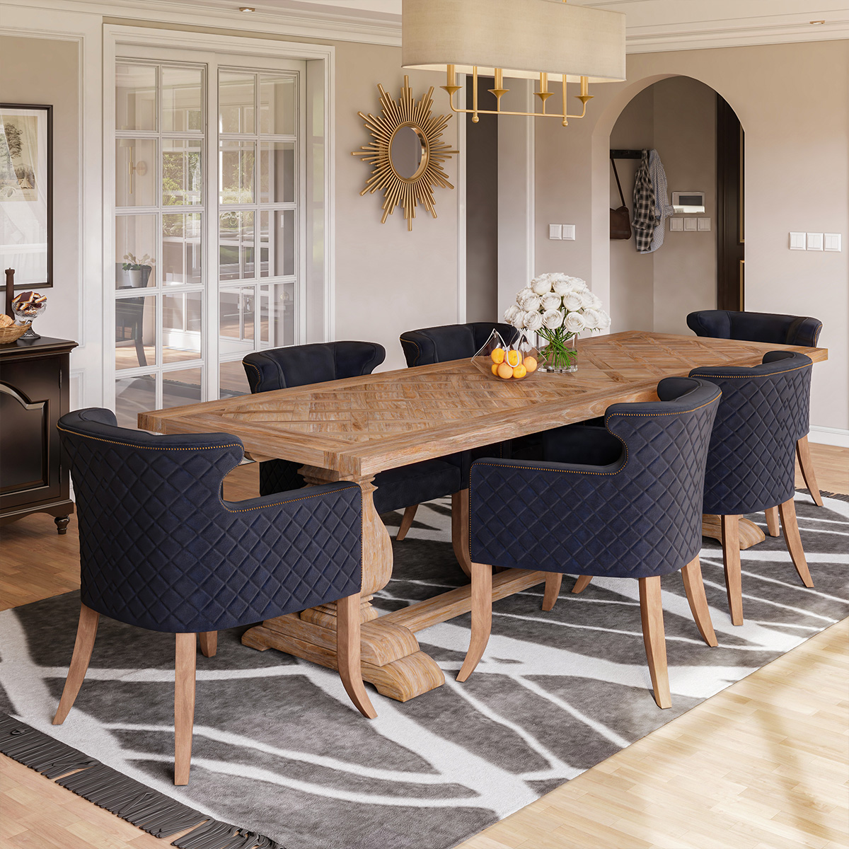 Dunnigan Chevron Pattern 6 Chair Dining Room Table Set