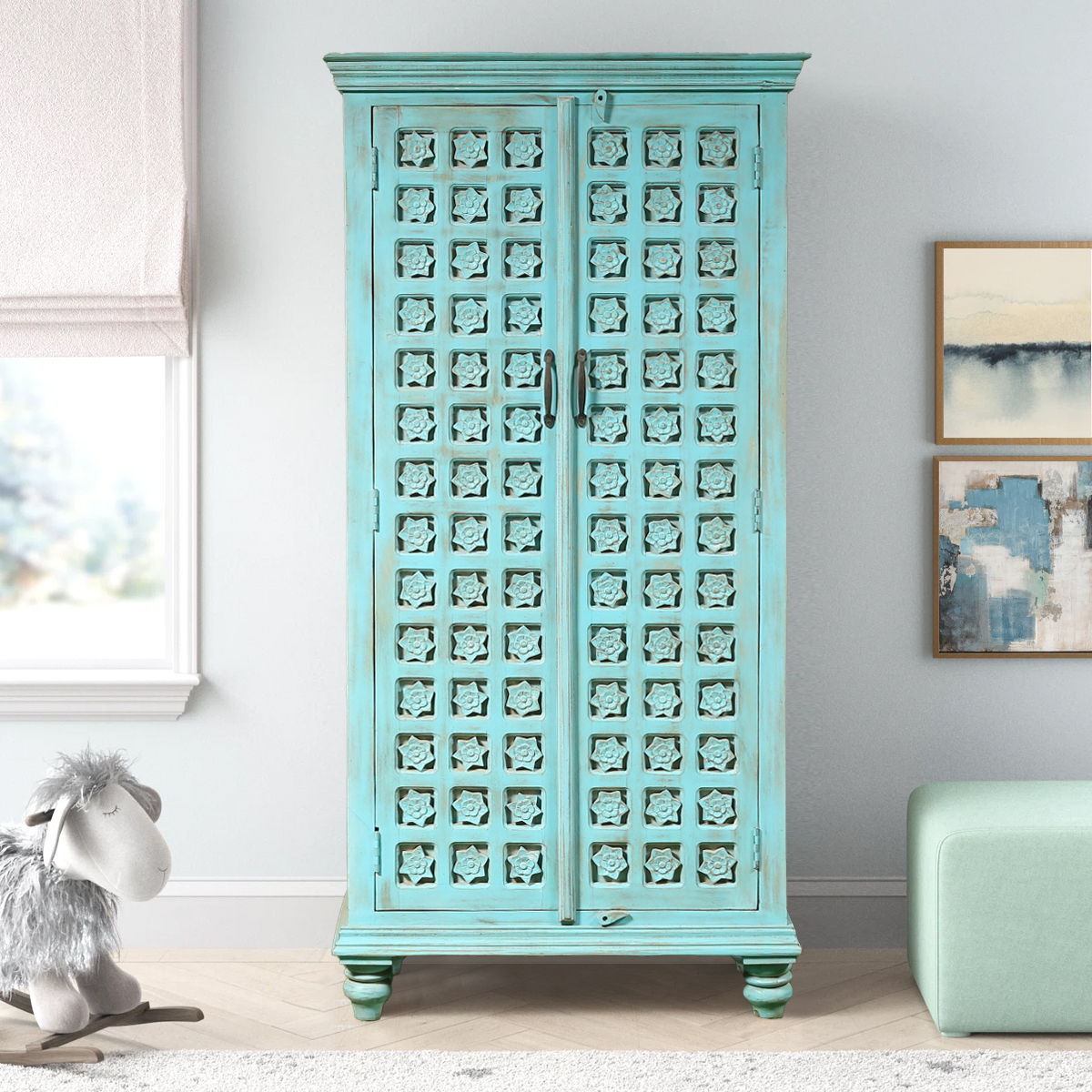 Gerber Freestanding Distressed Blue Small Armoire