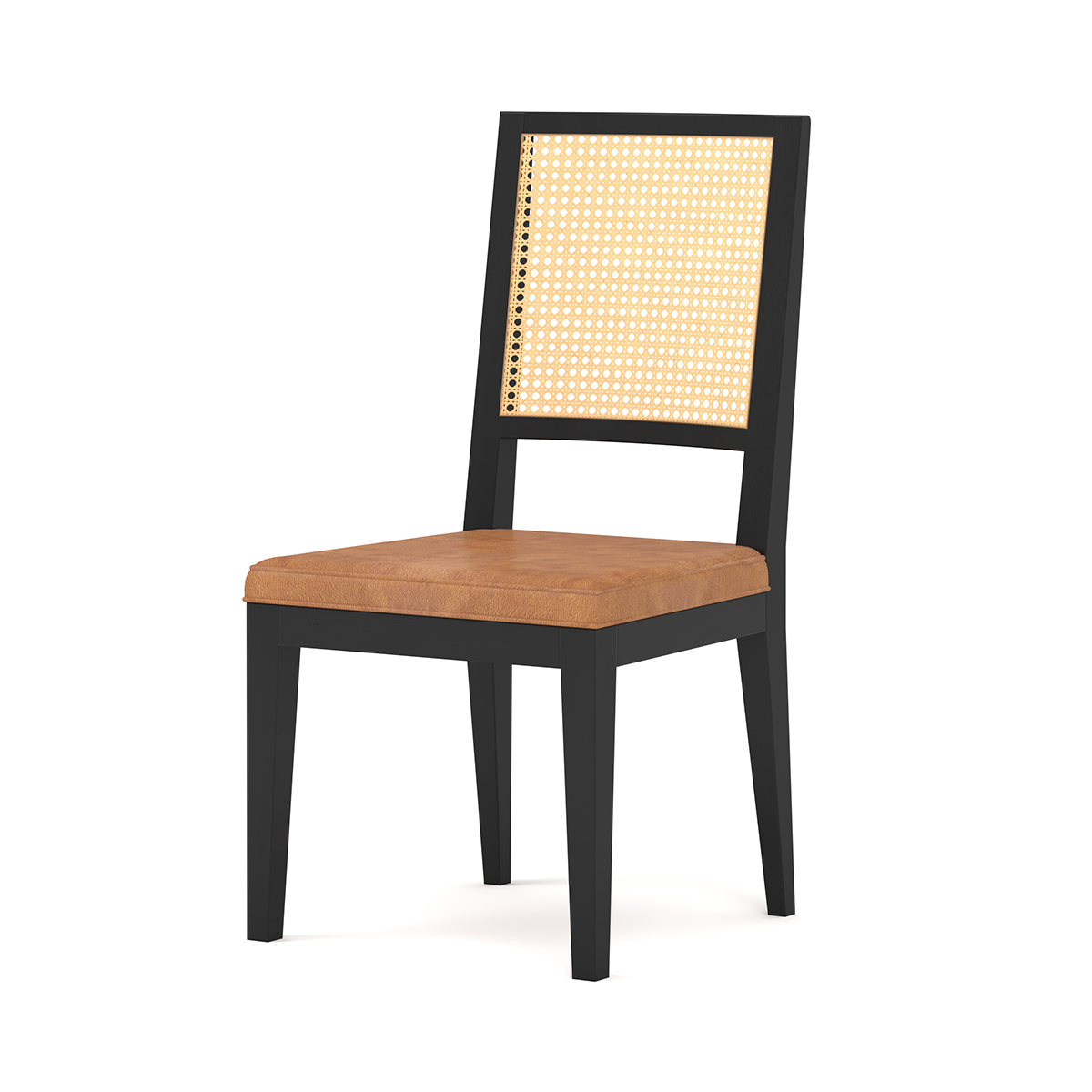 Descanso Modern Farmhouse Cane Back Leather Dining Chair