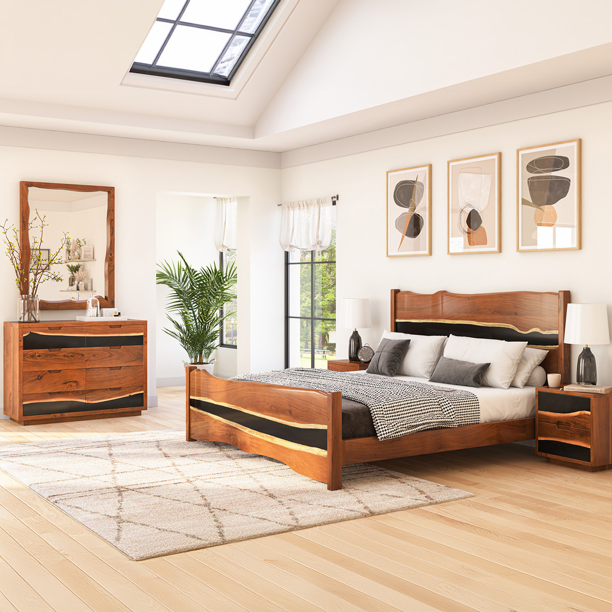 Murphy Acacia Wood Epoxy Modern Bedroom Set