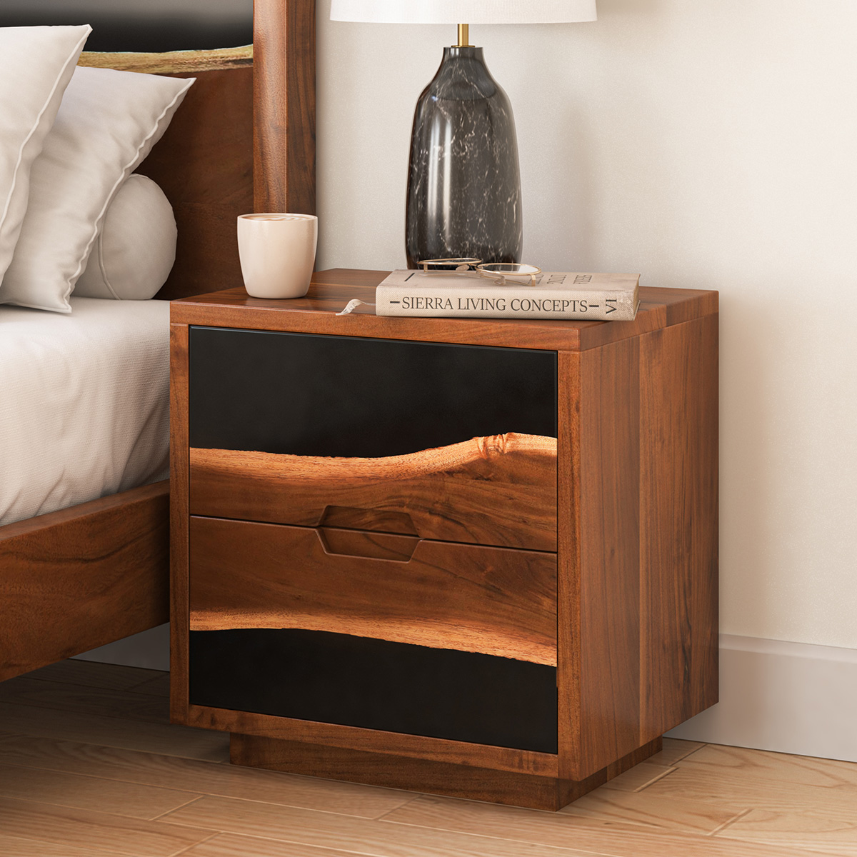 Murphys Acacia Wood Epoxy Modern Nightstand with 2 Drawers