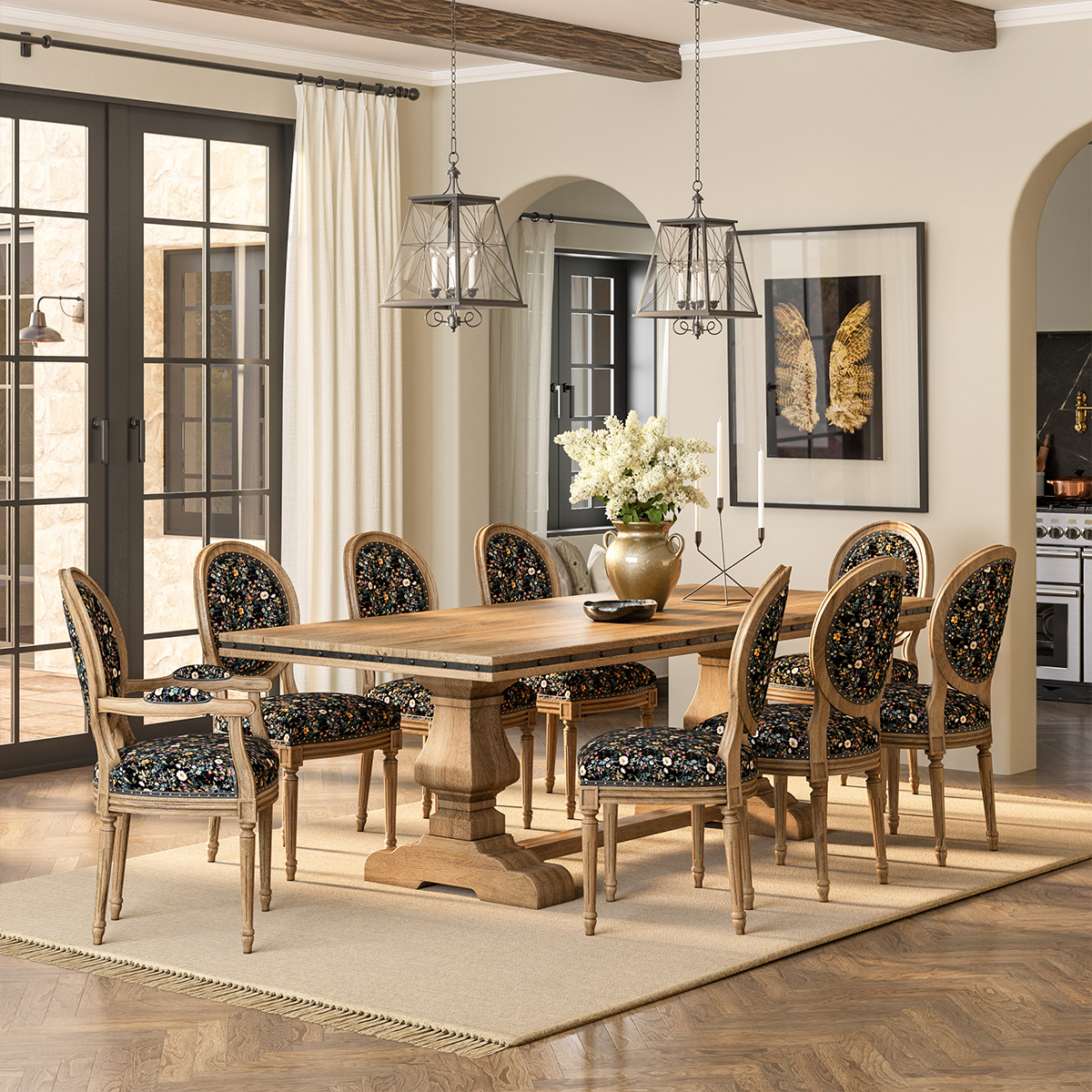Morrisville Trestle French Country 8 Chair Dining Table Set