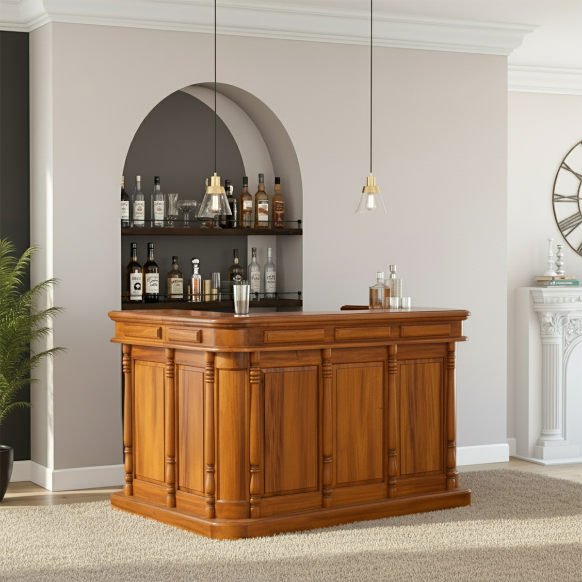 Pretoria Rustic Solid Mahogany Wood L Shaped Home Bar