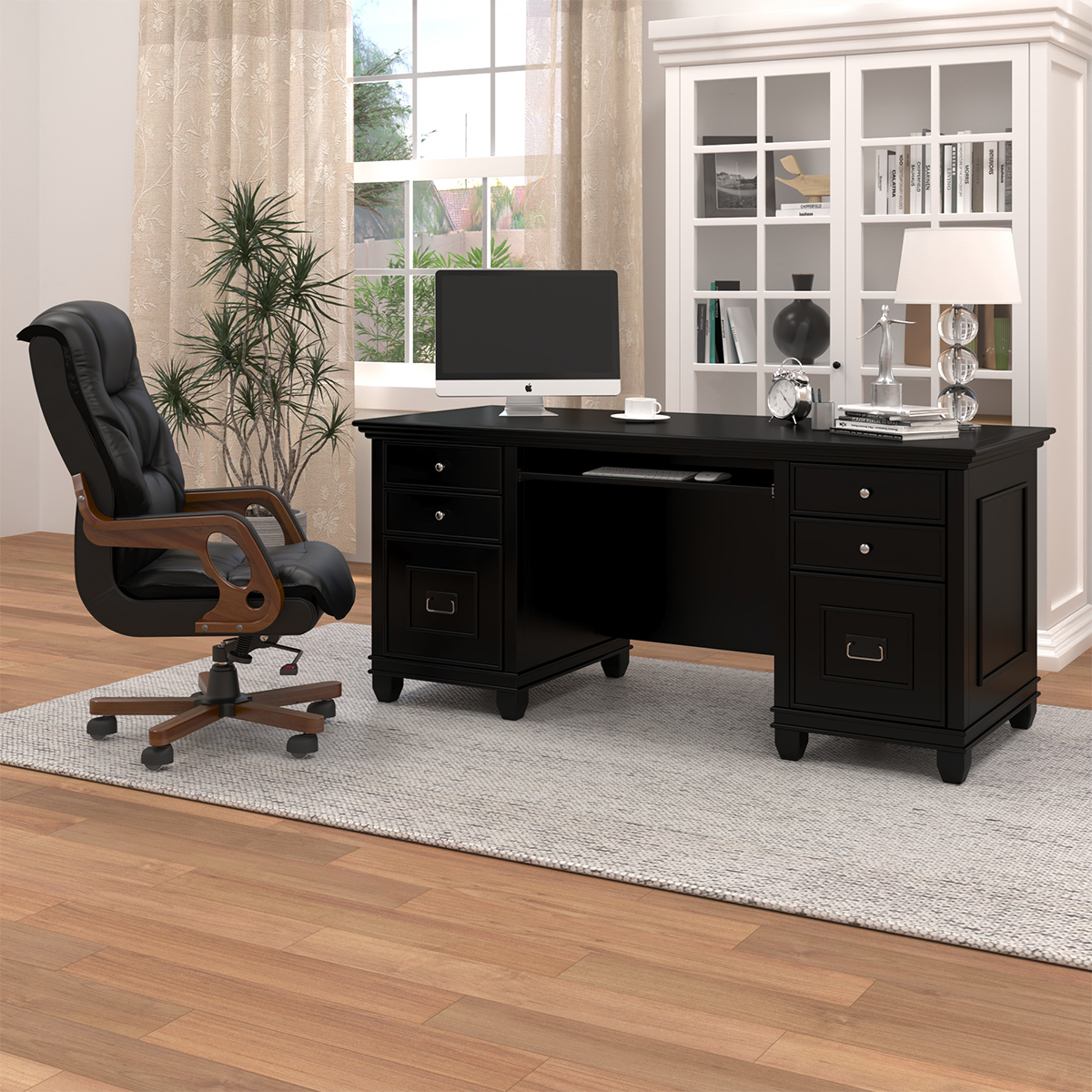 Klagetoh Solid Wood Desk With File Drawers