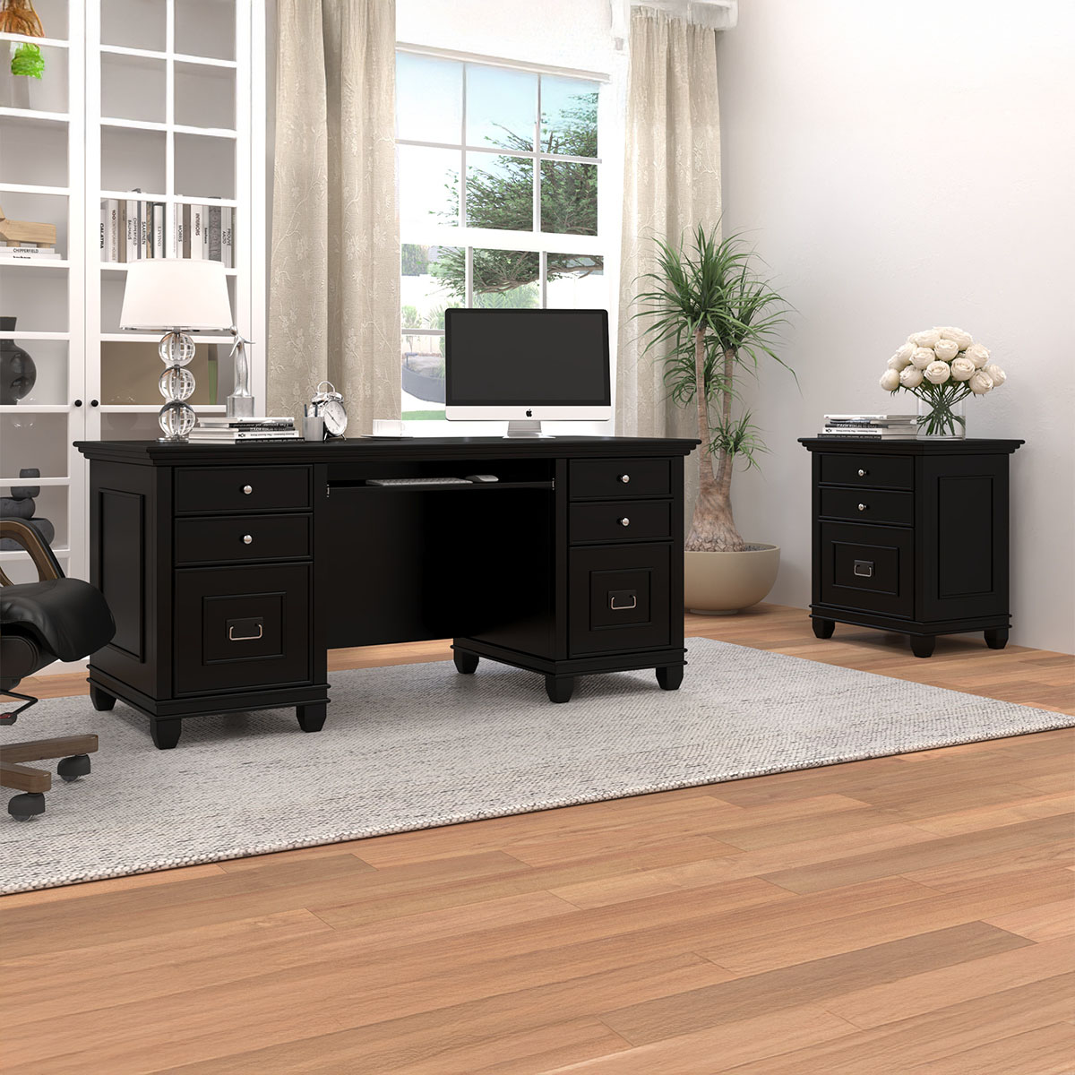 Klagetoh Rustic Solid Wood 4 Drawer Desk with File Cabinet