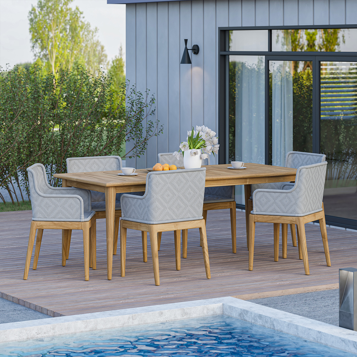 Amelia Solid Wood Teak Outdoor Dining Set for 6