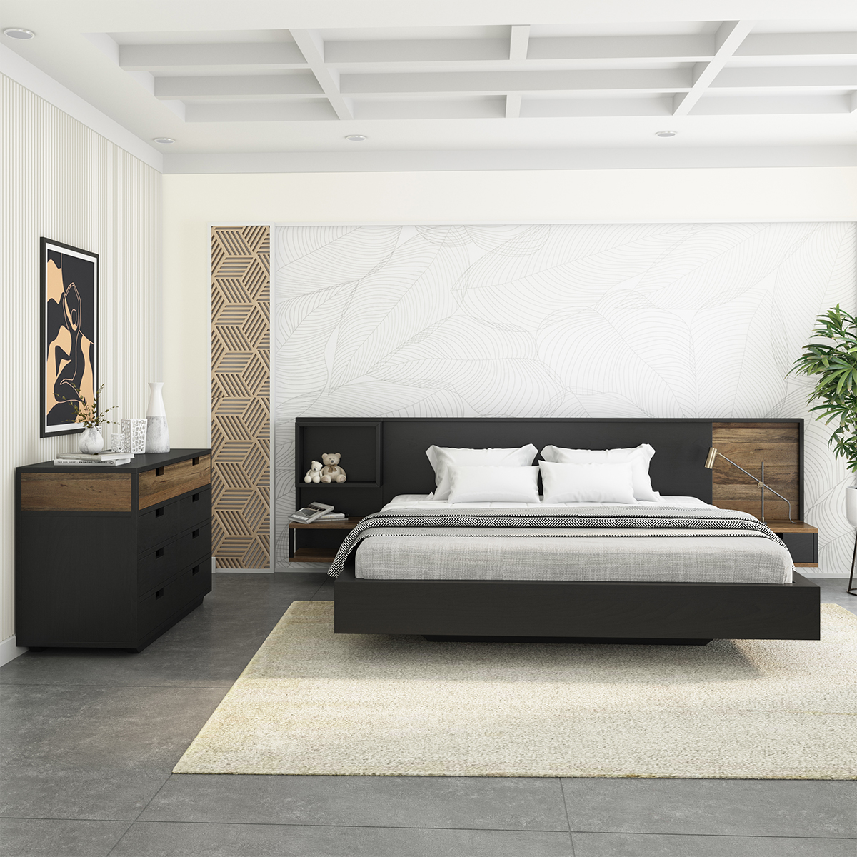 Clifden Rustic Modern Solid Wood Floating Bedroom Set