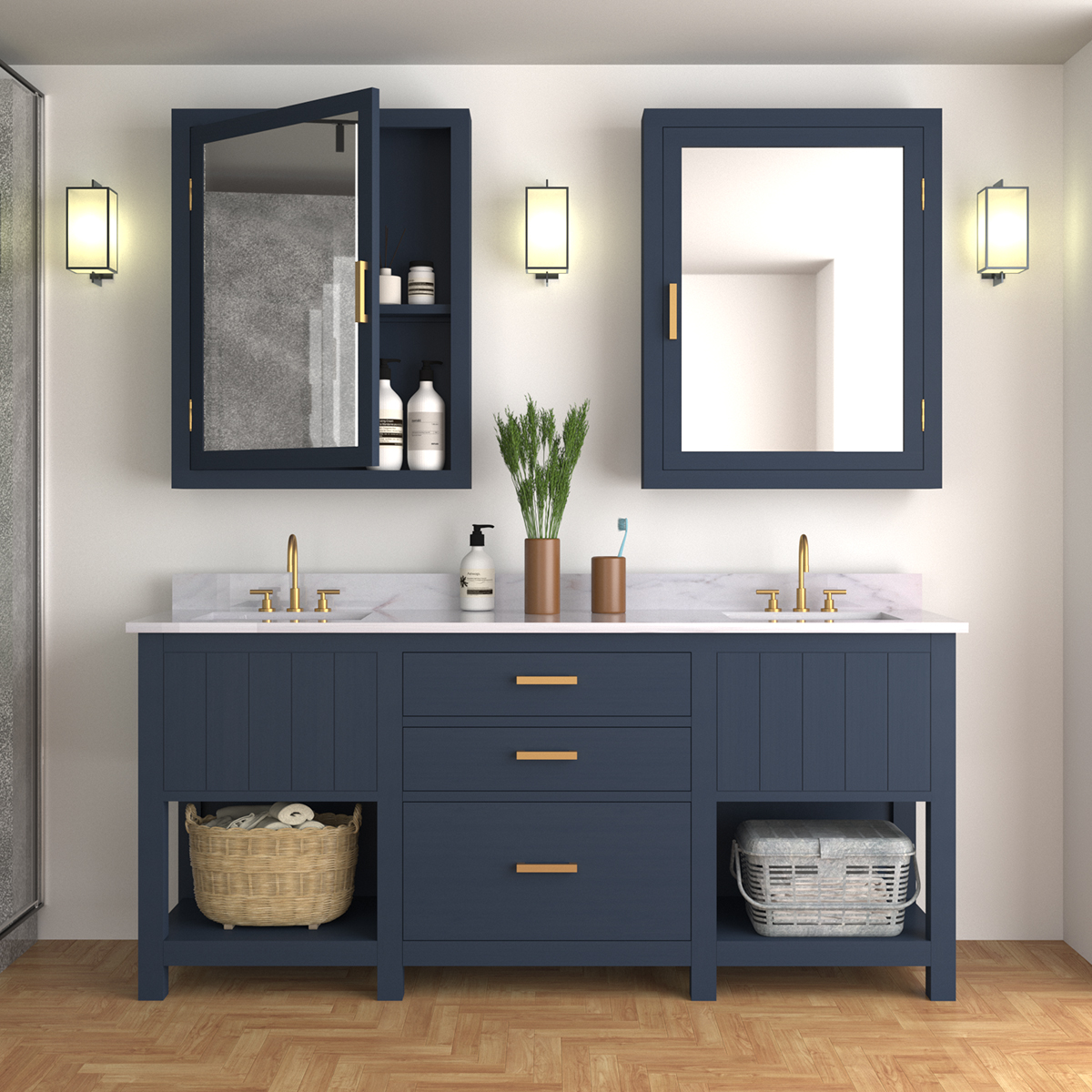 Fenney Modern Solid wood Large Bathroom Vanity with Double Sink Space