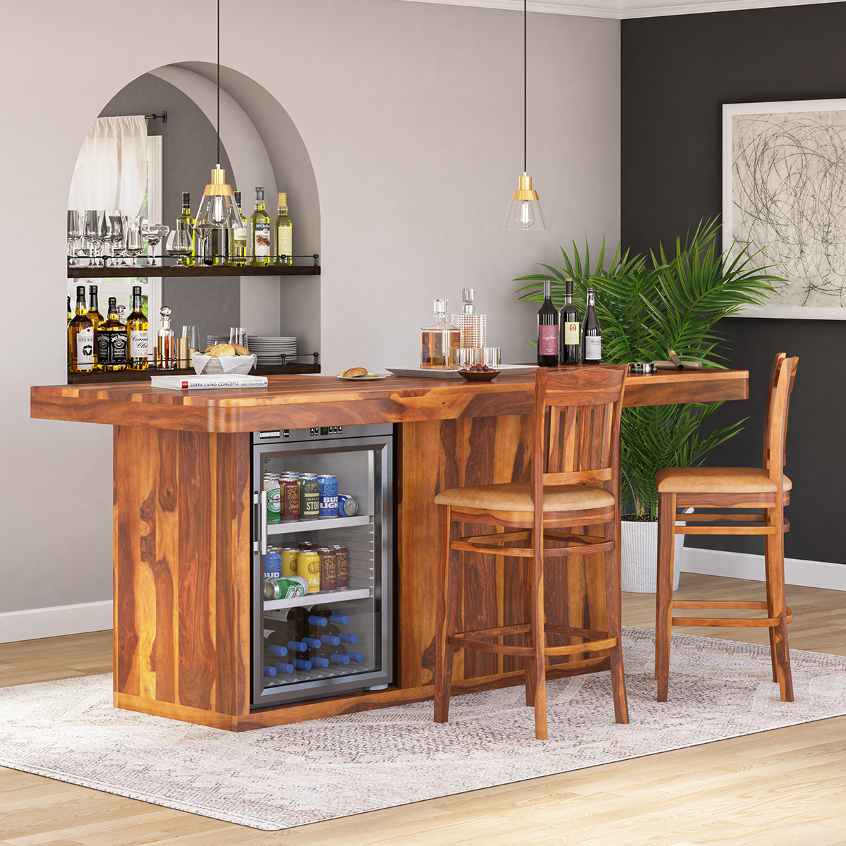 Harrisburg Rustic Home Bar with Mini Fridge Space