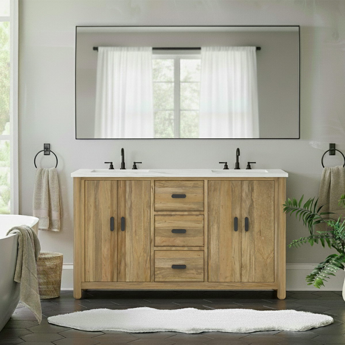 Nashville Modern Solid Wood Double Sink Space Bathroom Vanity