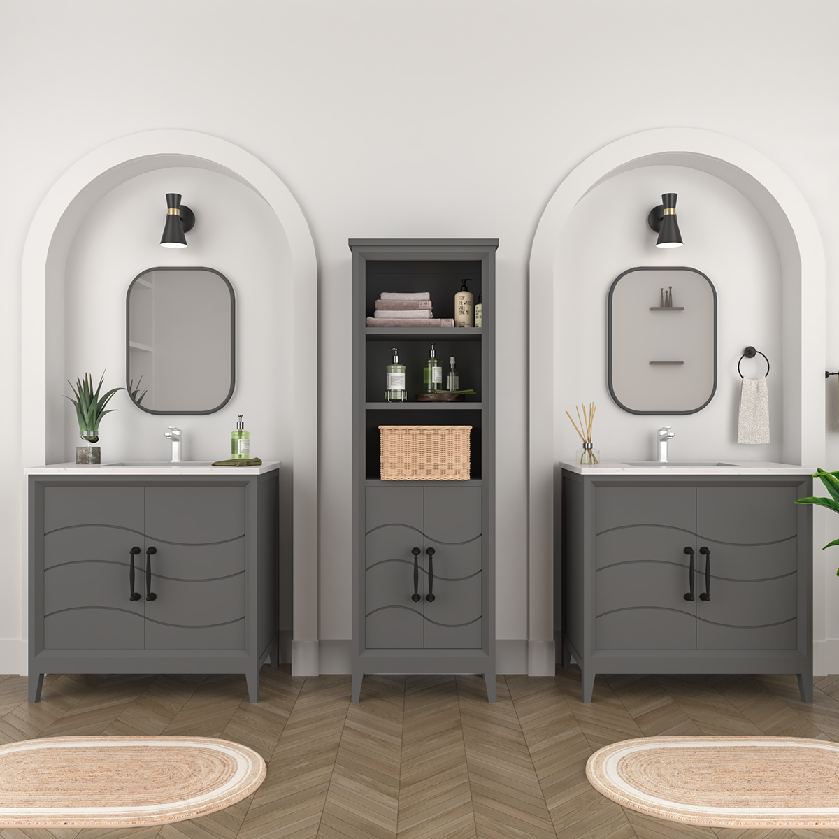 Charolette 36-Inch 3-Piece Solid Wood Bathroom Vanity Set