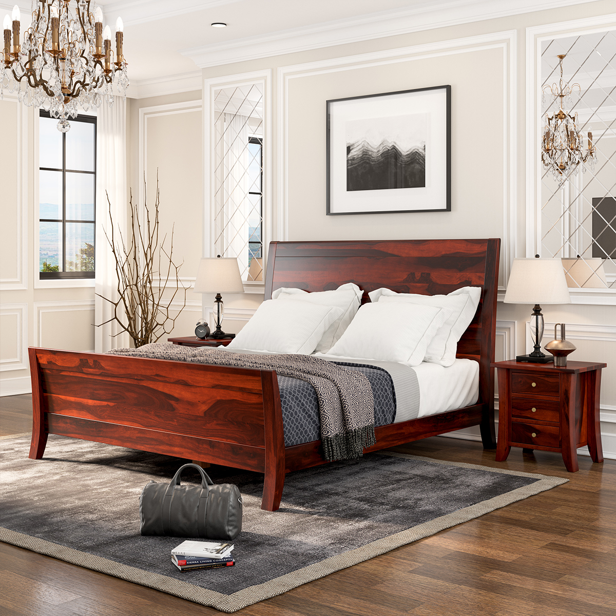 Georgia Solid Wood Handmade Platform Bed Frame With Curved Headboard