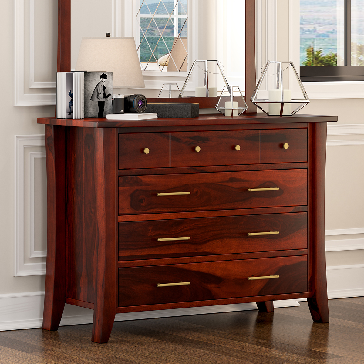 Georgia Rustic Solid Wood 6 Drawer Bedroom Dresser