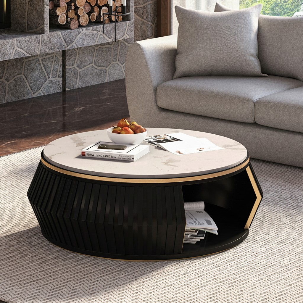Charleston White Marble Top Round Coffee Table