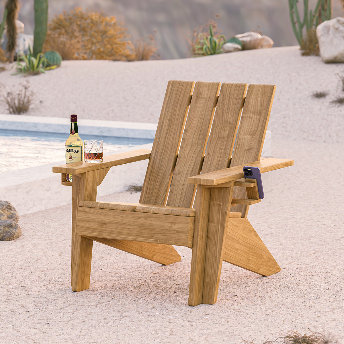Kern Teak Wood Adirondack Chair with Cup Holder