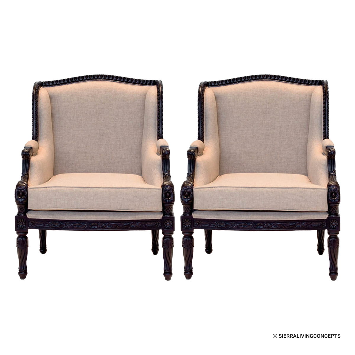 Arion Hand-Carved Frame Classic Accent Armchair Set of 2