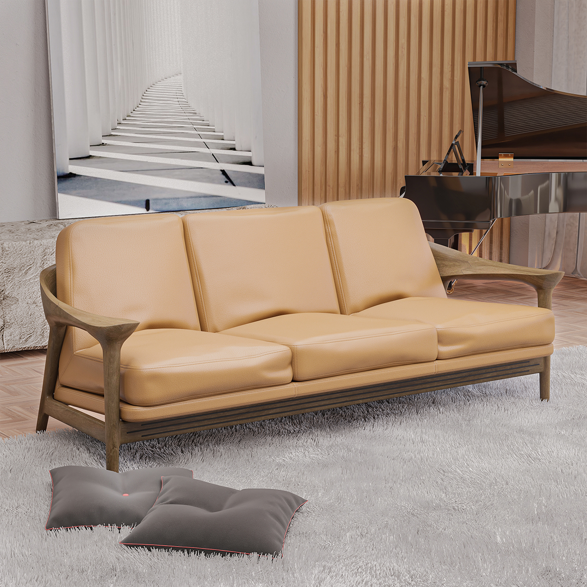 Rocklin Scandinavian 3 Seater Leather Sofa