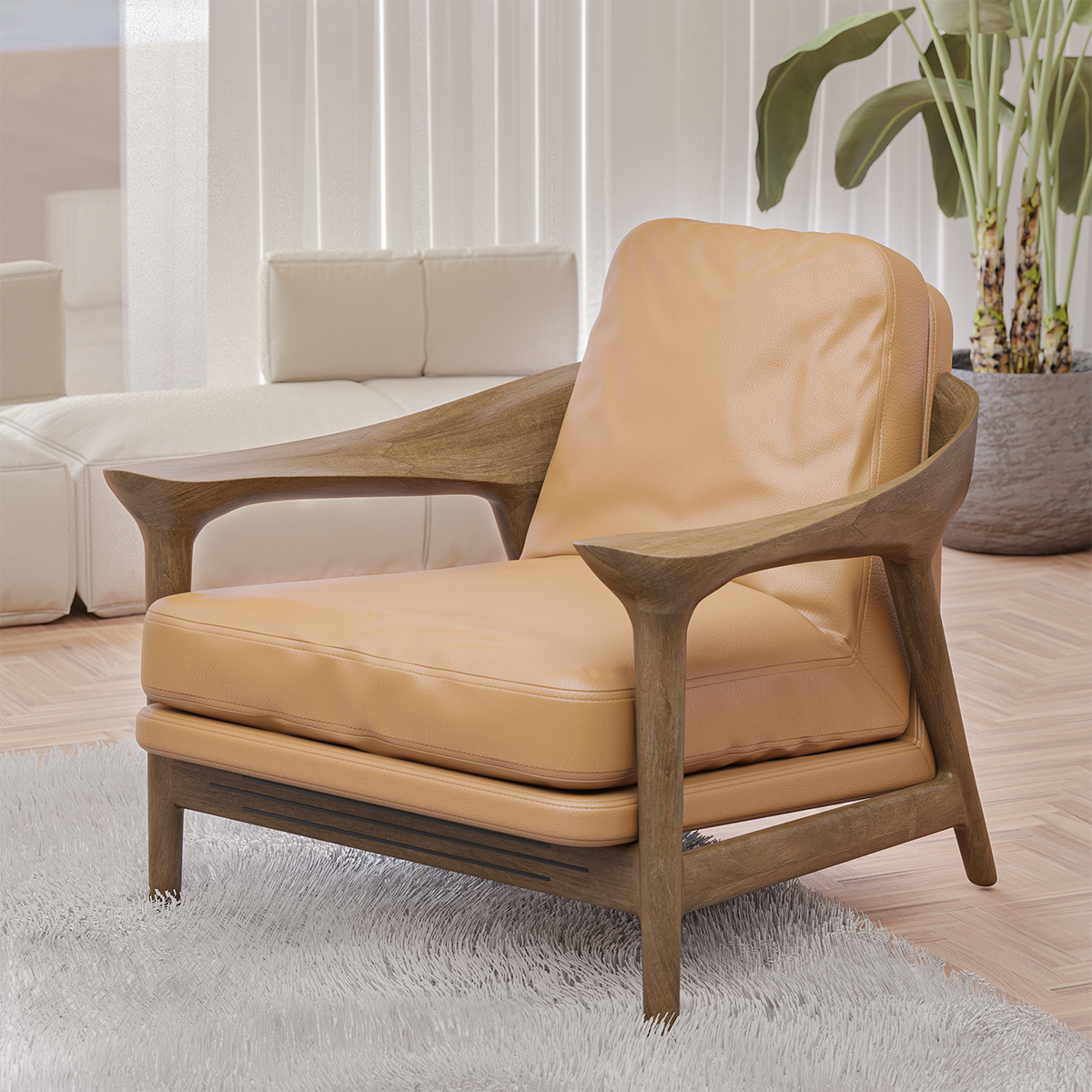 Rocklin Scandinavian Wood & Leather Single Seater Sofa