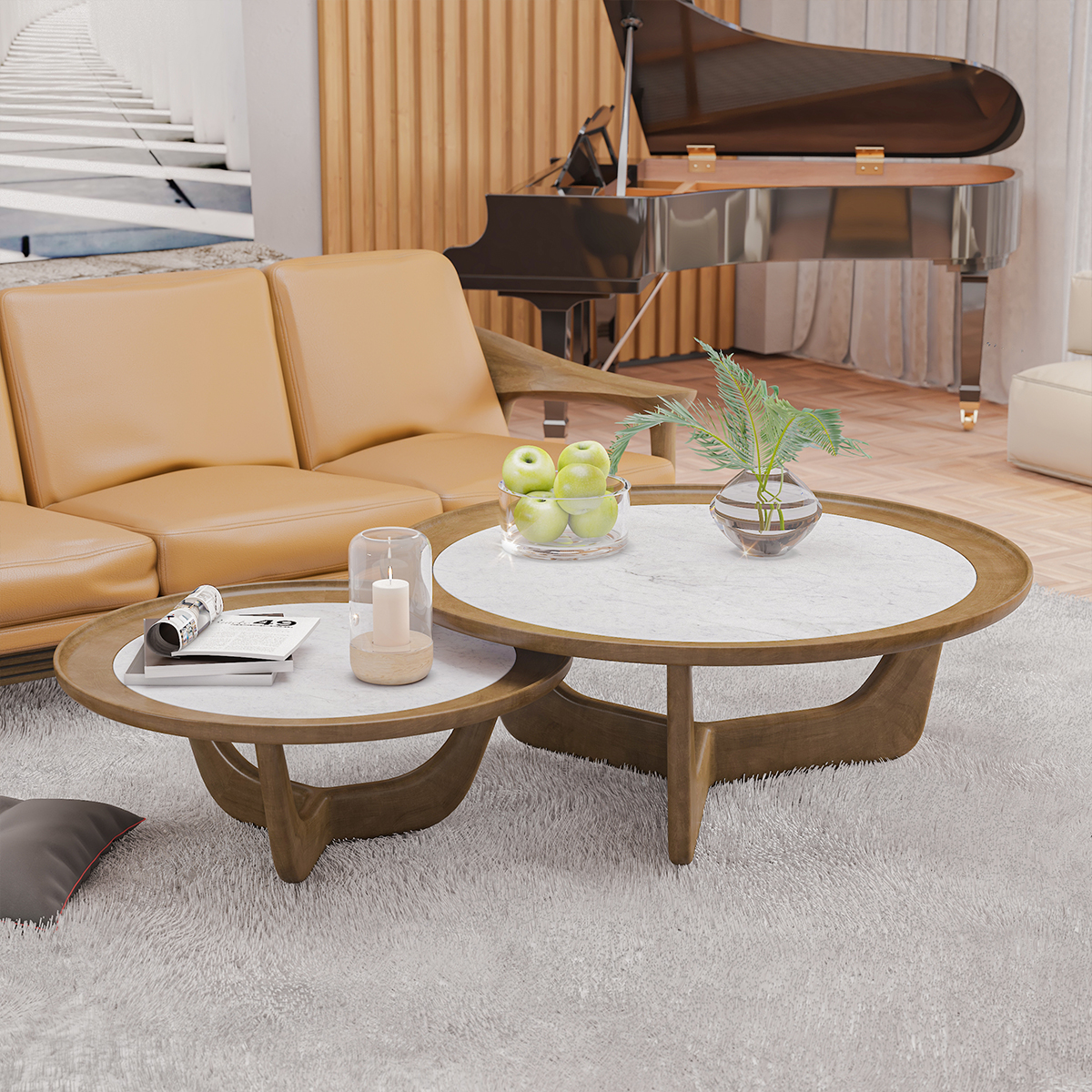 Rocklin Scandinavian Marble Finish Nesting Coffee Table