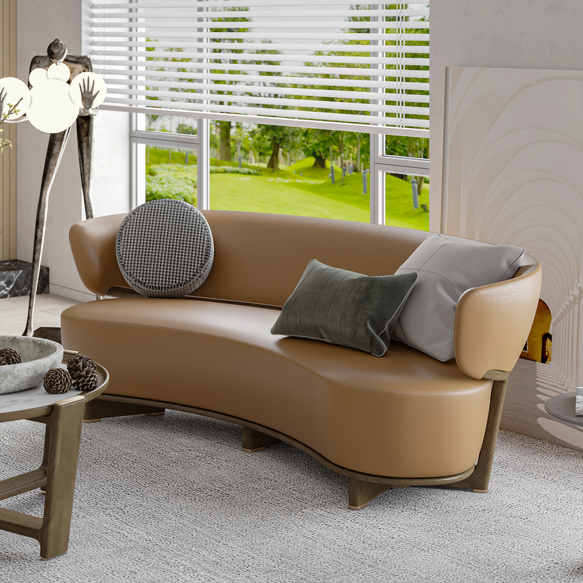 Wasco Contemporary 3 Seater Curved Leather Sofa