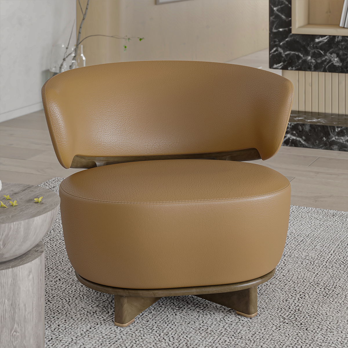 Wasco Leather Round Single Sofa Chair