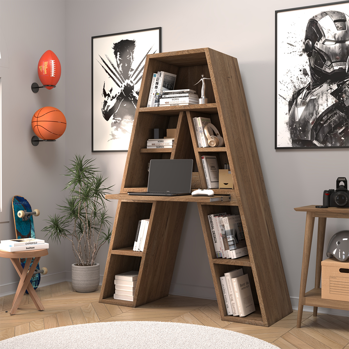 Cambridge A Shaped Bookcase with Pull Out Tray