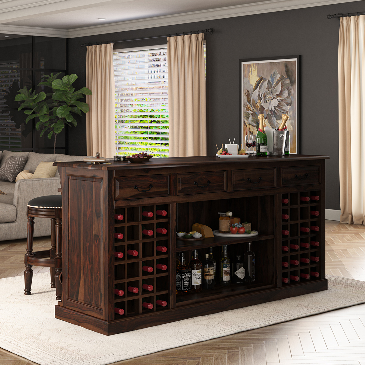 Nahant Traditional Home Bar Table with Storage