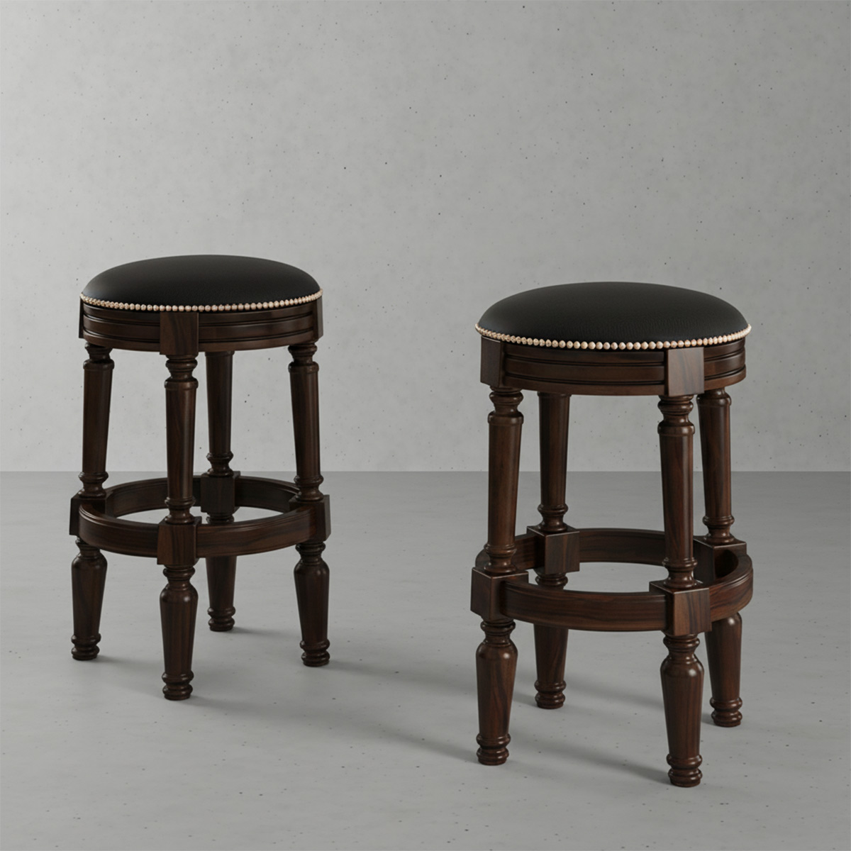 Nahant Traditional Round Leather Bar Stool Set of 2