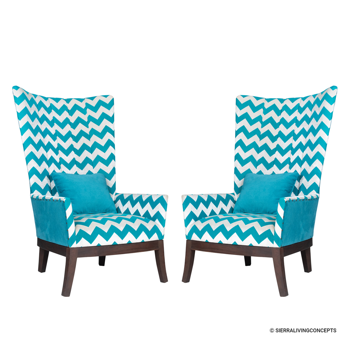 Fontana Modern Turquoise Zig Zag Patterned Armchair Set of 2