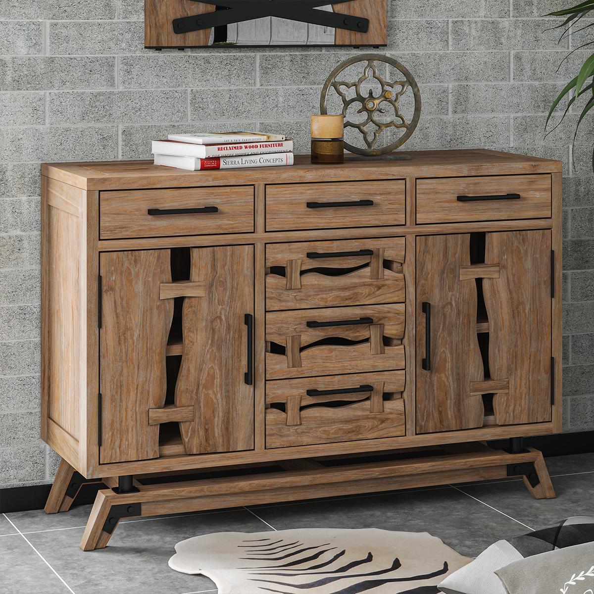 Lewiston Rustic Solid Wood 6 Drawer Sideboard Dresser