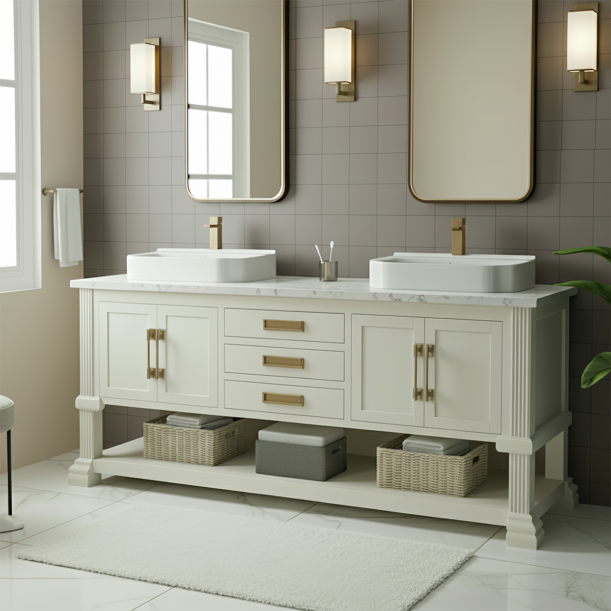 Atlanta Farmhouse Solid wood Large White Bathroom Vanity