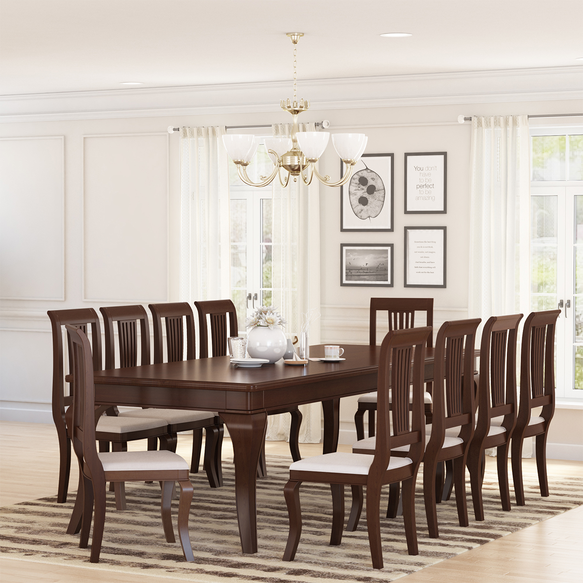 Cromberg Solid Mahogany Wood Large Dining Table Set