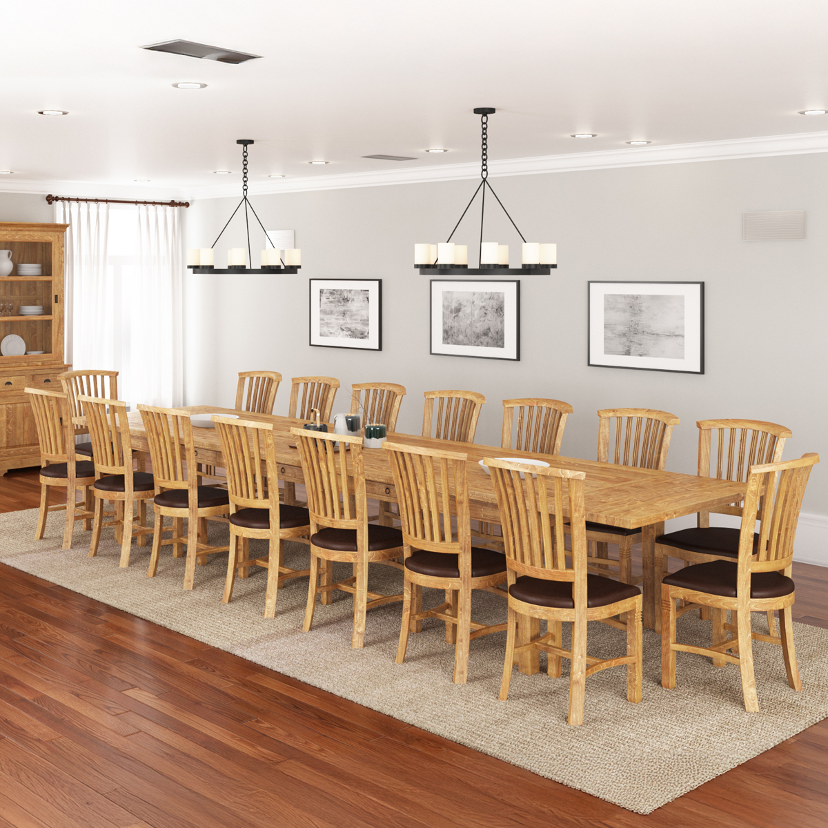 Brussels Reclaimed Teak Wood 17 Piece Large Extendable Dining Table Set