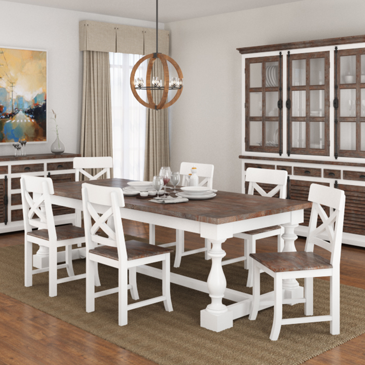 Danville Farmhouse Two-Tone Solid Wood Dining Table With 8 Chairs Set
