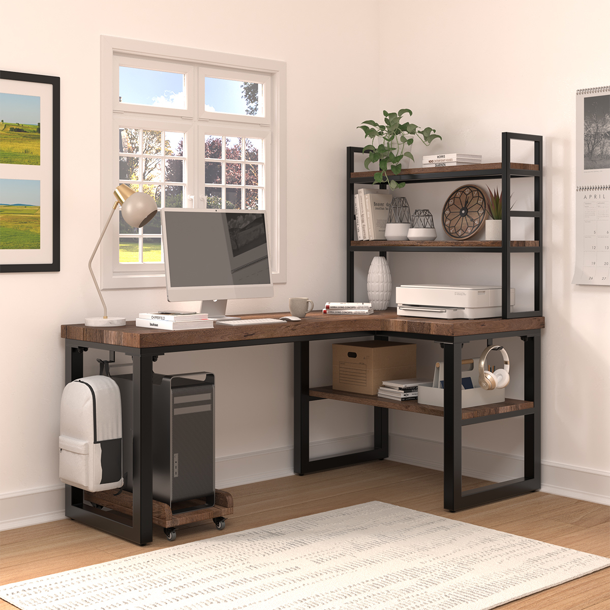 Kissimmee Solid Wood Corner Desk with Bookcase