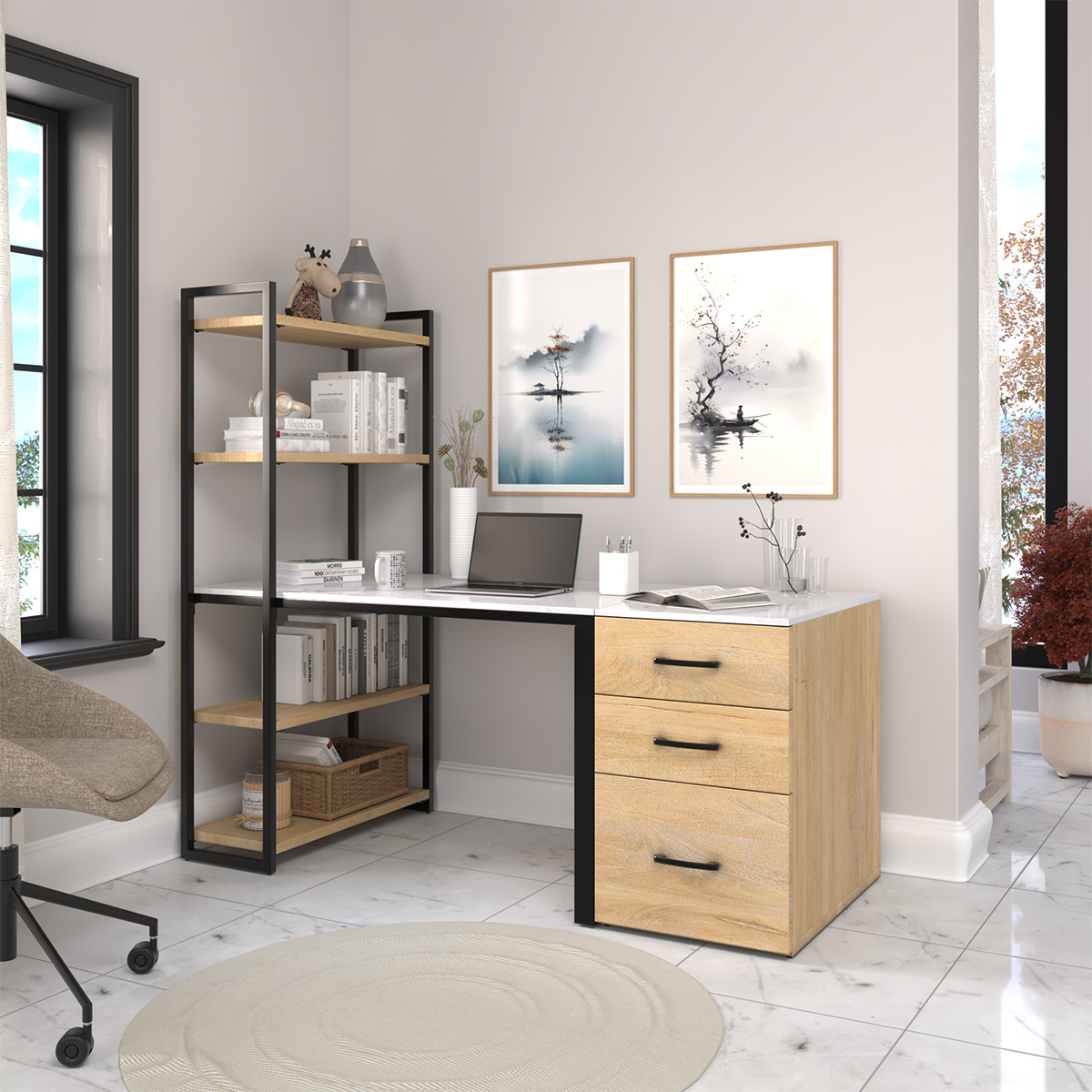 Homosassa Corner Desk with Bookshelf