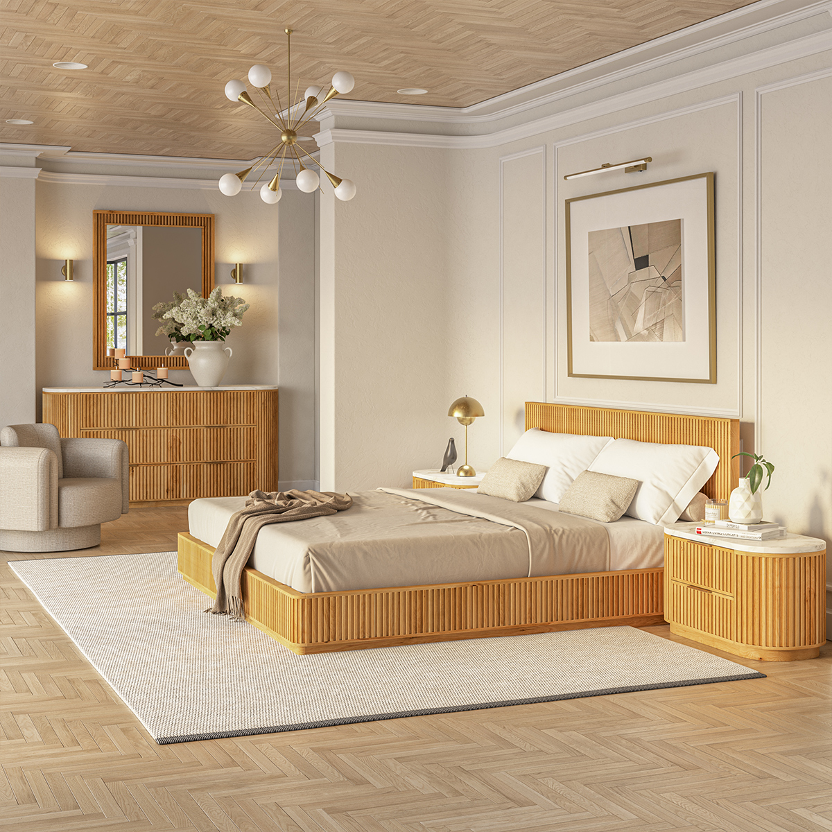 Cargo Fluted Pattern Modern 5 Piece Bedroom Set