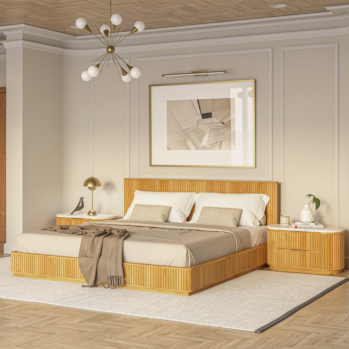 Cargo Fluted Solid Wood Platform Bed Frame
