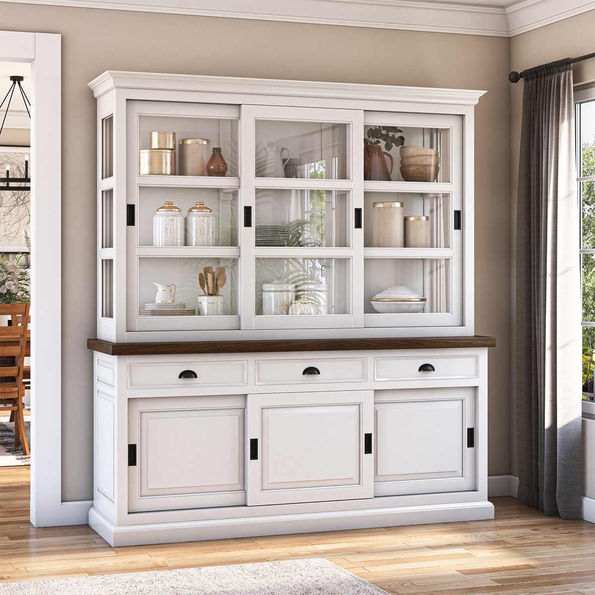 Chesterfield Teak & Solid Wood Sliding Door Dining Room Hutch