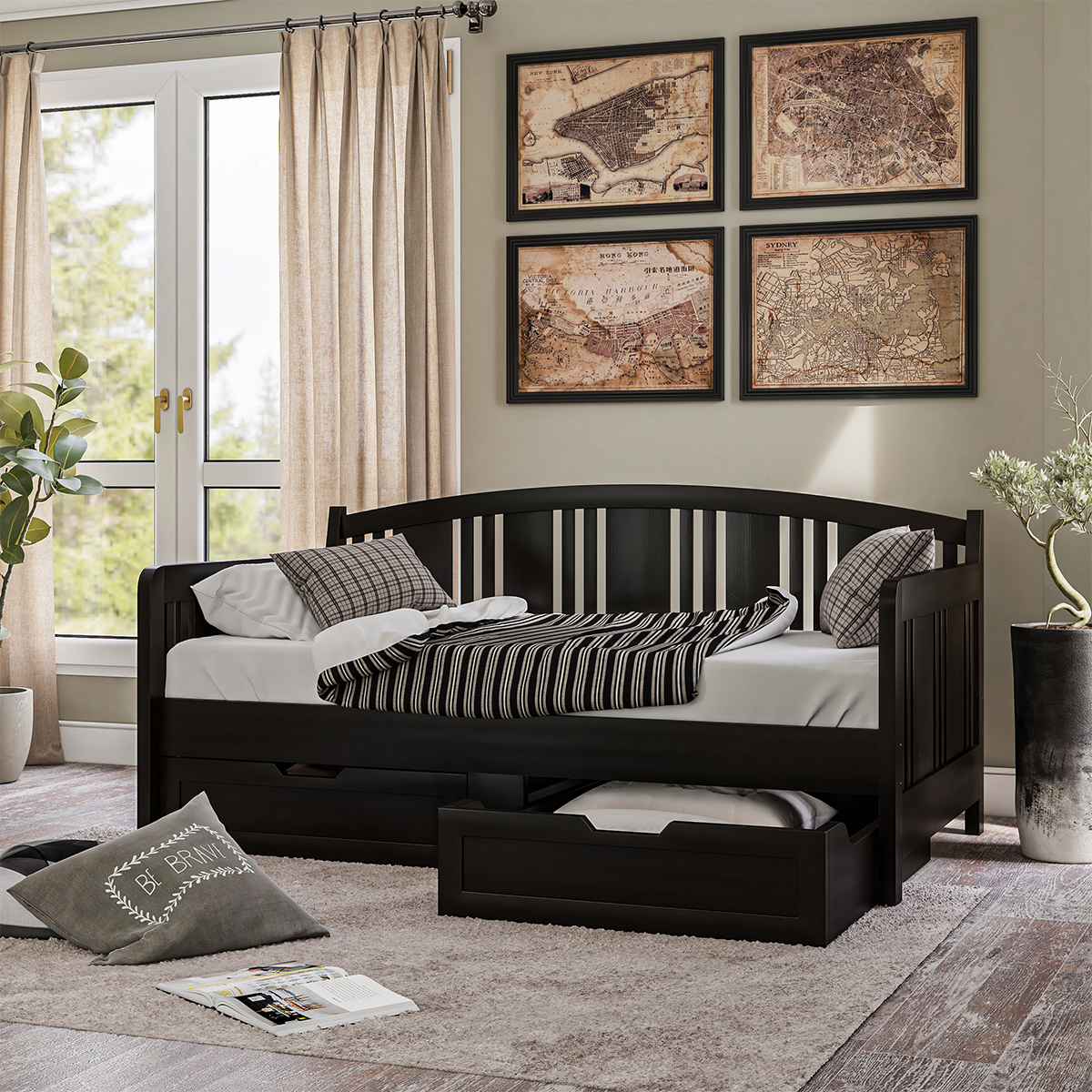 Lorient Farmhouse Twin Daybed With Storage