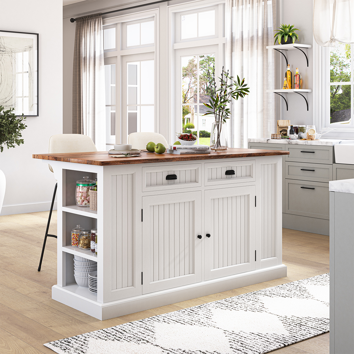 Atchison 2 Drawers Farmhouse Drop leaf Kitchen Island with Storage