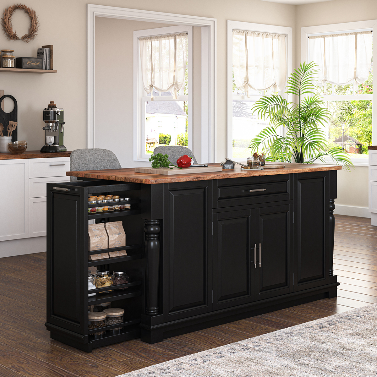 Lublin Solid Wood Farmhouse Black Kitchen Island With Drop Leaf