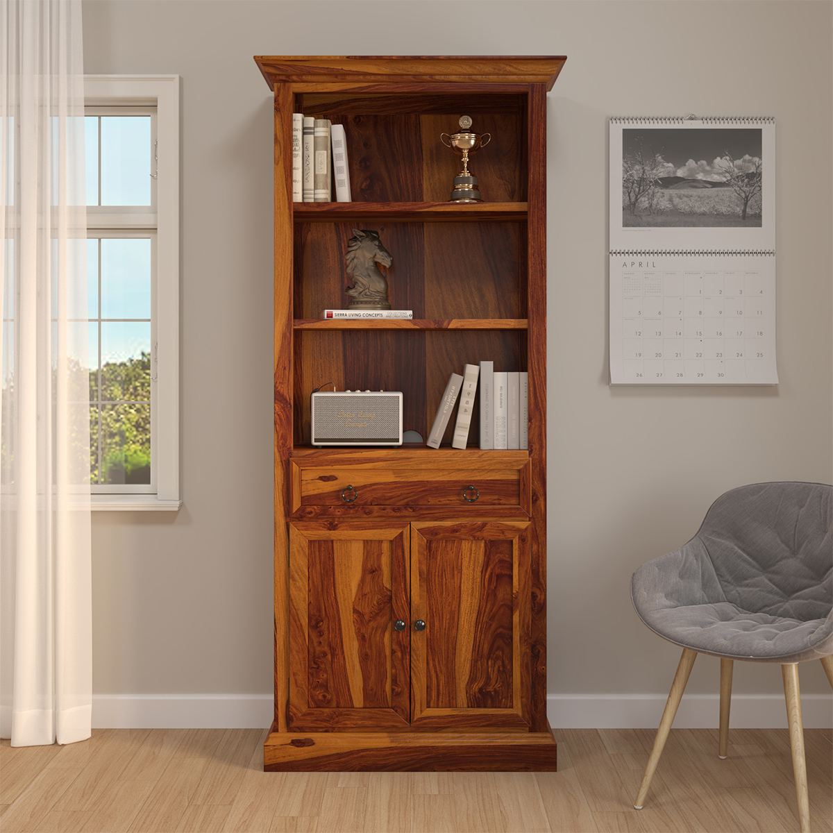 Lithia Tall Solid Wood Bookcase with Door