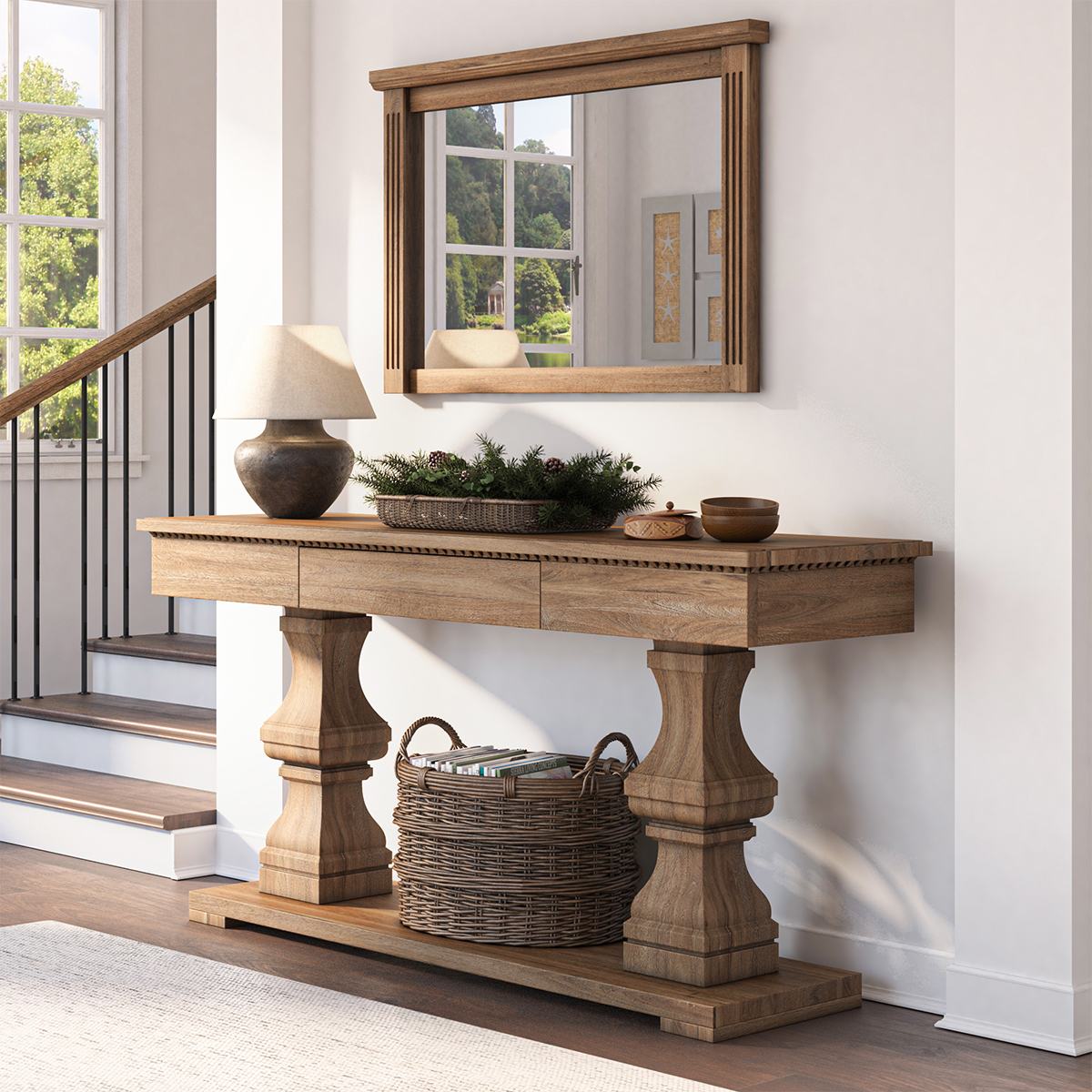 Largo Rustic Farmhouse 70 Inch Console Table with Drawer