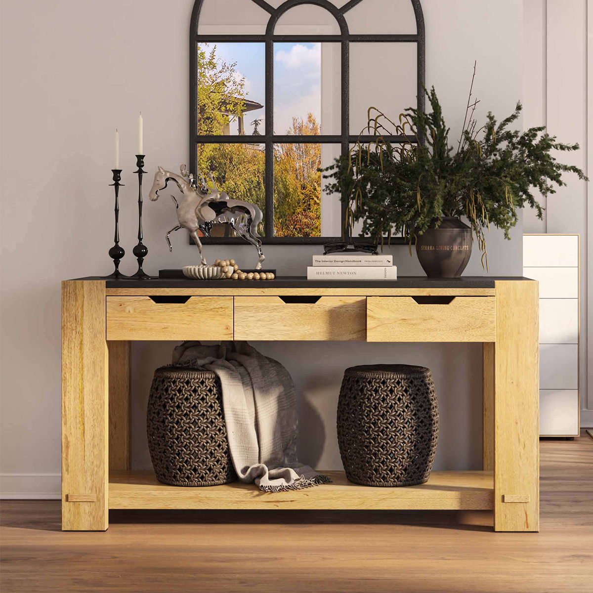 Stanley Solid Wood Modern Console Table with Drawers