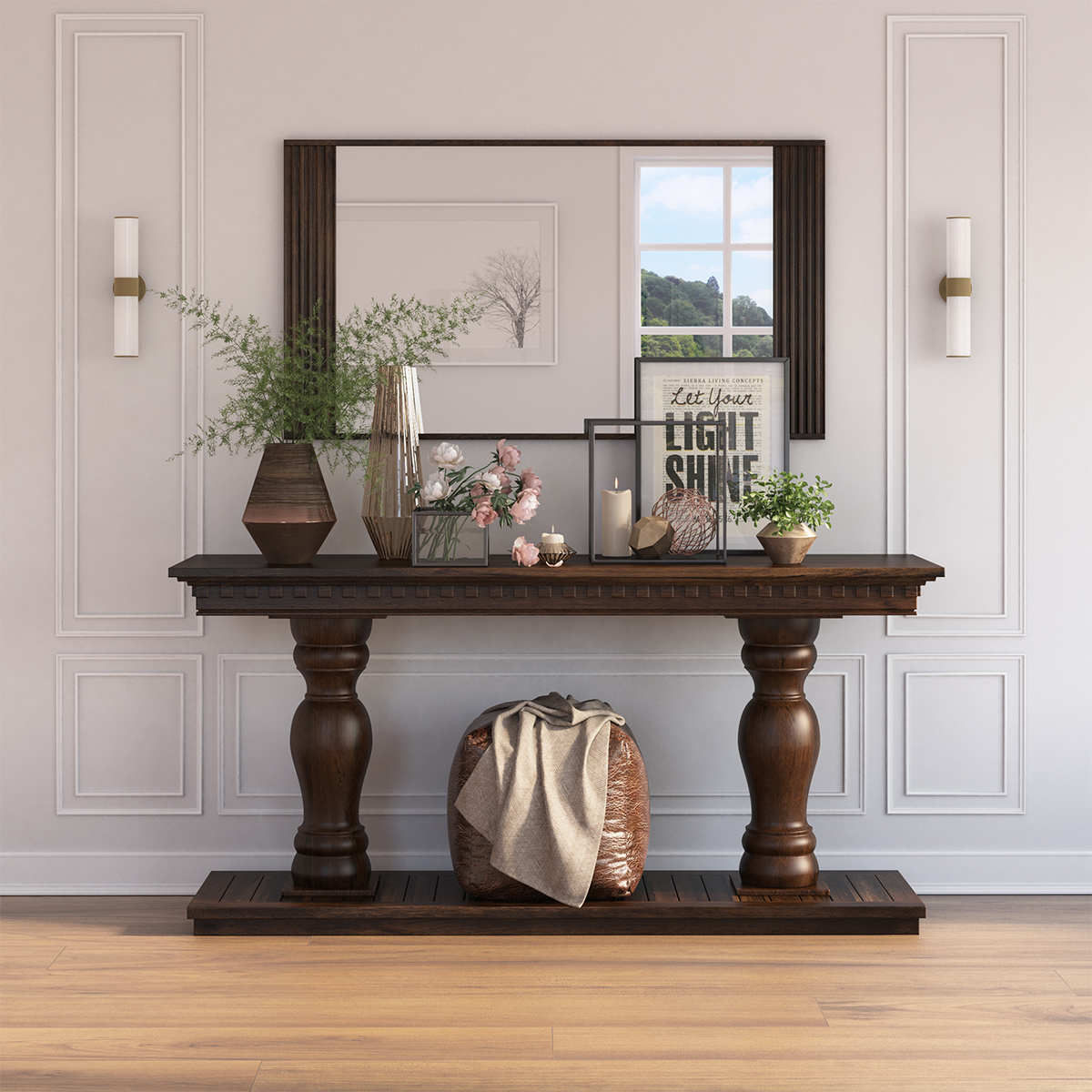 Belleair Traditional Double Pedestal Dark Wood Console Table