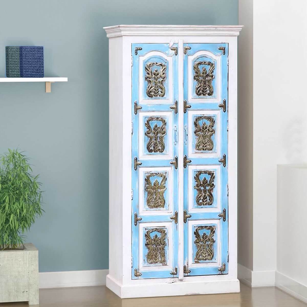 Autaugaville Brass Inlay Hand Painted Antique Armoire